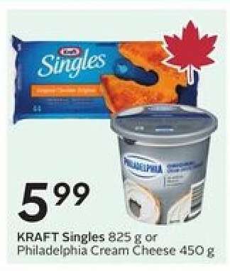 KRAFT Singles 825 g or Philadelphia Cream Cheese 450 g