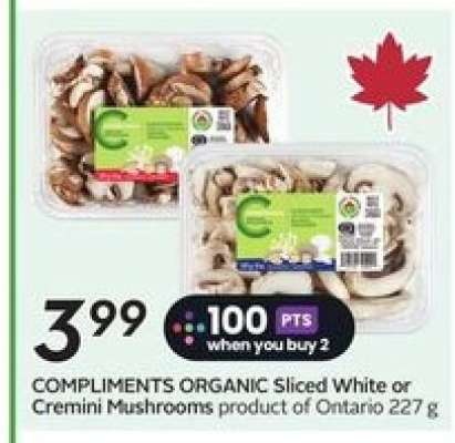 COMPLIMENTS ORGANIC Sliced White or Cremini Mushrooms
