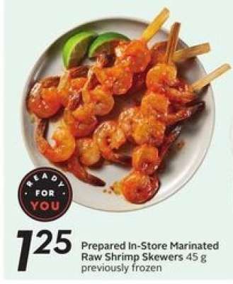 Prepared In-Store Marinated Raw Shrimp Skewers