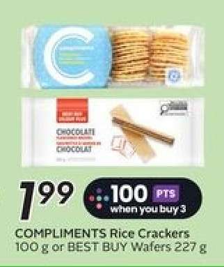 COMPLIMENTS Rice Crackers 100g or BEST BUY Wafers 227g