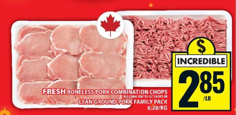 FRESH BONELESS PORK COMBINATION CHOPS OR LEAN GROUND PORK FAMILY PACK