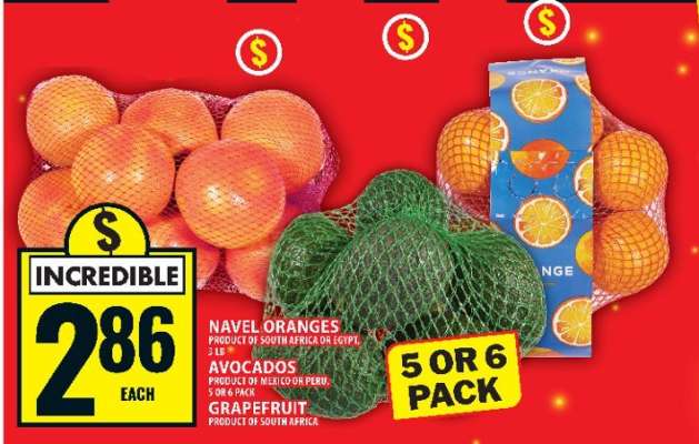 Navel Oranges, Avocados, Grapefruit