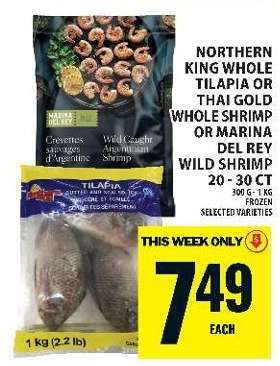 Northern King Whole Tilapia or Thai Gold Whole Shrimp or Marina Del Rey Wild Shrimp