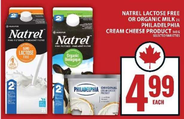 Natrel Lactose Free or Organic Milk 2L, Philadelphia Cream Cheese Product 340g