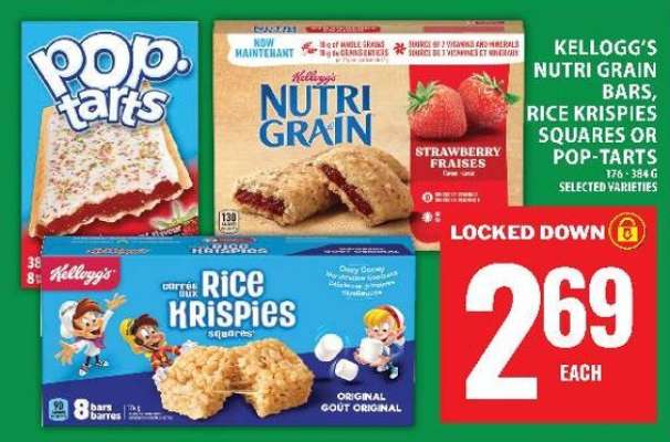KELLOGG’S NUTRI GRAIN BARS, RICE KRISPIES SQUARES OR POP‑TARTS