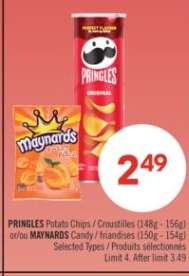 PRINGLES Potato Chips or MAYNARDS Candy