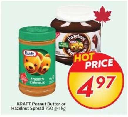 KRAFT PEANUT BUTTER OR HAZELNUT SPREAD