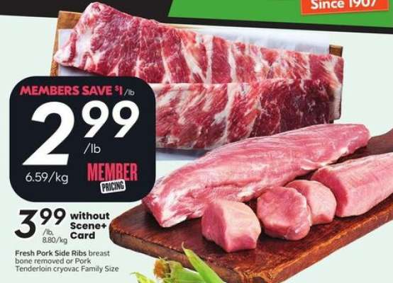 Fresh Pork Side Ribs breast bone removed or Pork Tenderloin cryovac Family Size