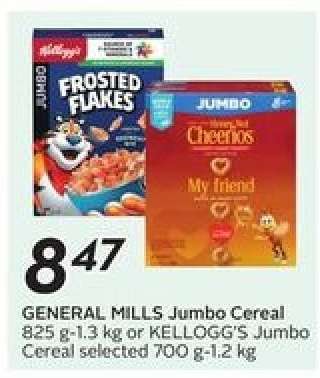 GENERAL MILLS Jumbo Cereal or KELLOGG'S Jumbo Cereal