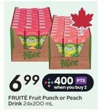 FRUITE Fruit Punch or Peach Drink 24x200 mL