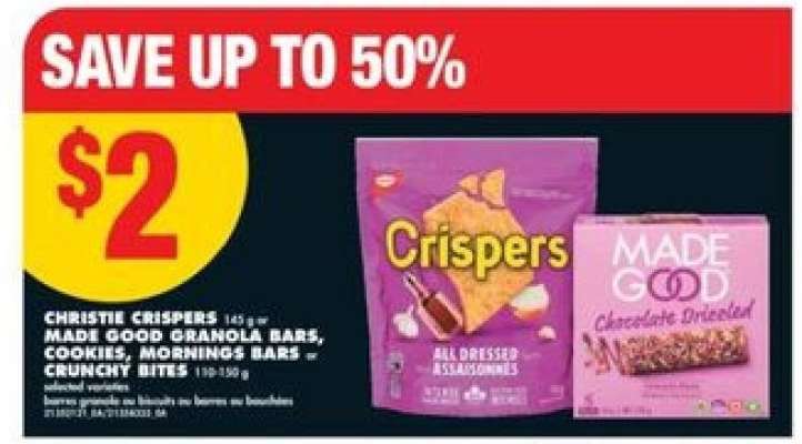 CHRISTIE CRISPERS or MADE GOOD GRANOLA BARS, COOKIES, MORNINGS BARS or CRUNCHY BITES