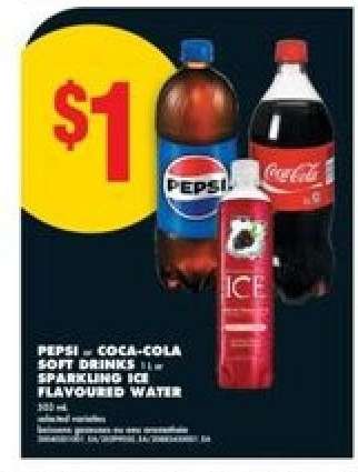 PEPSI or COCA-COLA SOFT DRINKS 1L or SPARKLING ICE FLAVOURED WATER