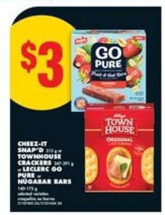 CHEEZ-IT SNAP'D, TOWNHOUSE CRACKERS, LECLERC GO PURE, NUGABAR BARS