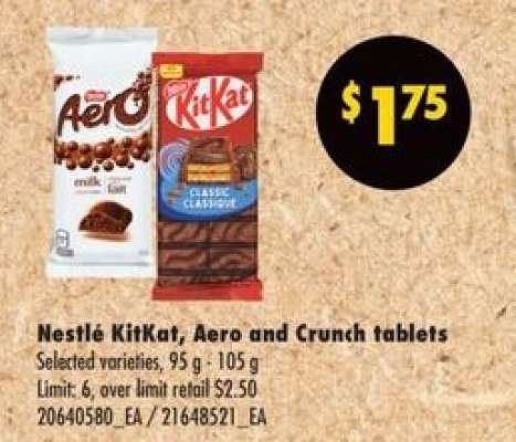 Nestlé KitKat, Aero and Crunch tablets