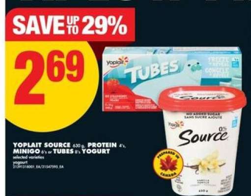 Yoplait Source 650g, Protein 4x100g, Minigo 6x60g or Tubes 8x60g Yogurt