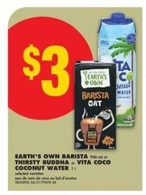 EARTH'S OWN BARISTA or THIRSTY BUDDHA or VITA COCO COCONUT WATER