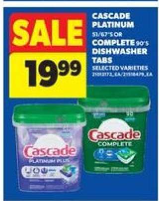 Cascade Platinum or Complete Dishwasher Tabs