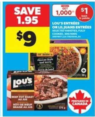 Lou's Entrées or Lil Juan's Entrées