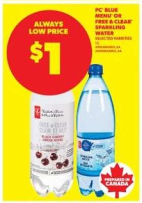 PC Blue Menu or Free & Clear Sparkling Water