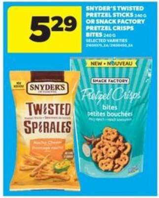Snyder's Twisted Pretzel Sticks or Snack Factory Pretzel Crisps Bites