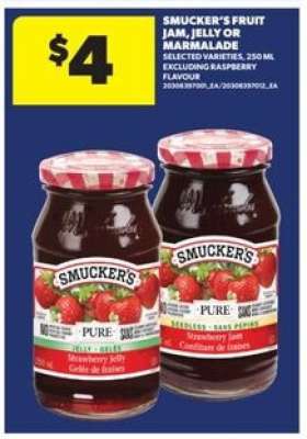 SMUCKER'S FRUIT JAM, JELLY OR MARMALADE