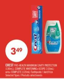 CREST PRO-HEALTH MAXIMUM CAVITY PROTECTION (130mL), COMPLETE WHITENING + SCOPE (100mL) or COMPLETE (120mL) Toothpaste