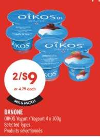 DANONE OIKOS Yogurt / Yogourt 4 x 100g