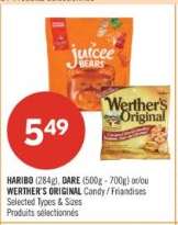 HARIBO (284g), DARE (500g - 700g) or/ou WERTHER'S ORIGINAL Candy / Friandises