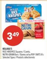 KELLOGG'S RICE KRISPIES Squares / Carrés, NUTRI-GRAIN Bars / Barres ou/ou POP-TARTS 8's