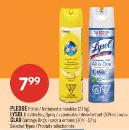 PLEDGE Polish / LYSON Disinfecting Spray / GLAD Garbage Bags