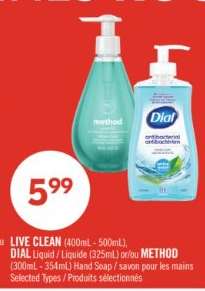 LIVE CLEAN, DIAL Liquid, or METHOD Hand Soap