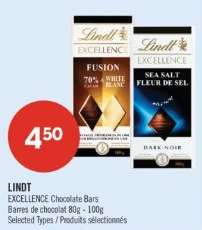 LINDT EXCELLENCE CHOCOLATE BARS