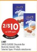 LINDT SWISS CLASSIC CHOCOLATE BAR