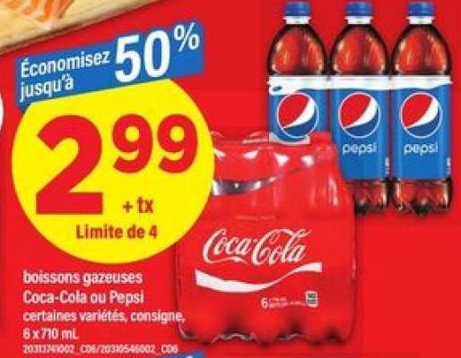 BOISSONS GAZEUSES COCA-COLA OU PEPSI