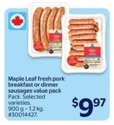 Maple Leaf fresh pork breakfast or dinner sausages value pack