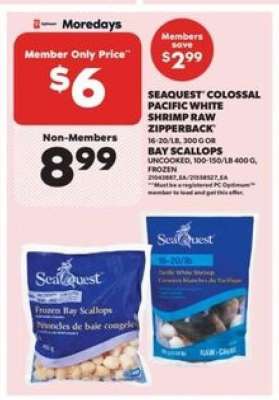 Seaquest Colossal Pacific White Shrimp Raw Zipperback or Bay Scallops