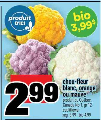 chou-fleur blanc, orange ou mauve