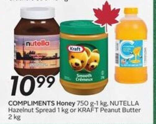 COMPLIMENTS Honey 750 g-1 kg, NUTELLA Hazelnut Spread 1 kg or KRAFT Peanut Butter 2 kg