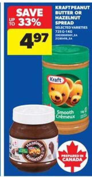 KRAFT PEANUT BUTTER OR HAZELNUT SPREAD