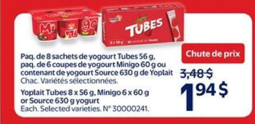 Yoplait Tubes, Minigo, or Source Yogurt