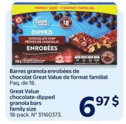 Great Value chocolate-dipped granola bars