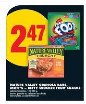NATURE VALLEY GRANOLA BARS, MOTT'S or BETTY CROCKER FRUIT SNACKS