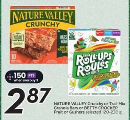 NATURE VALLEY Crunchy or Trail Mix Granola Bars or BETTY CROCKER Fruit or Gushers