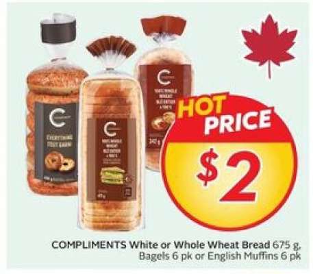 COMPLIMENTS White or Whole Wheat Bread, Bagels, English Muffins