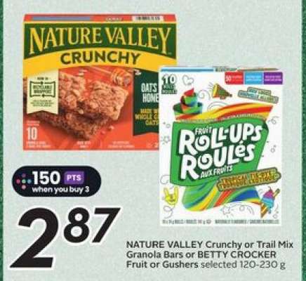 NATURE VALLEY Crunchy or Trail Mix Granola Bars or BETTY CROCKER Fruit or Gushers