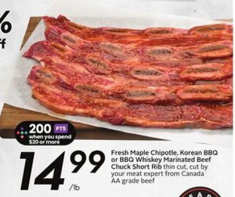 Fresh Maple Chipotle, Korean BBQ or BBQ Whiskey Marinated Beef Chuck Short Rib