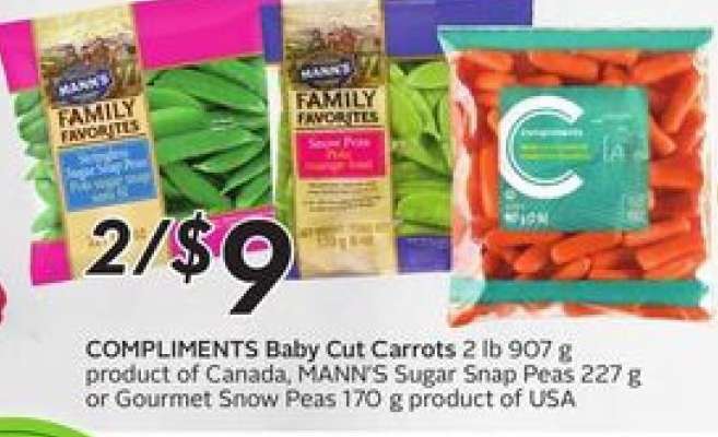 Compliments Baby Cut Carrots, MANN'S Sugar Snap Peas, Gourmet Snow Peas