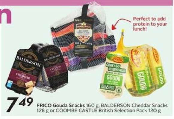FRICO Gouda Snacks, BALDERSON Cheddar Snacks, COOMBE CASTLE British Selection Pack