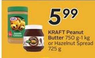 KRAFT PEANUT BUTTER OR HAZELNUT SPREAD