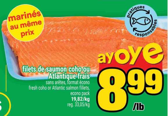 filets de saumon coho ou Atlantique frais